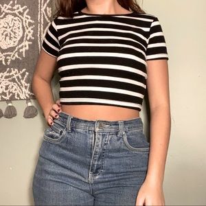 Black and white striped crop top